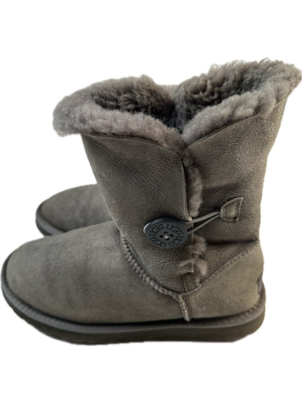 UGG Bailey Button Sheepskin Short Boots US 7 UK 5.5 Gray Women’s